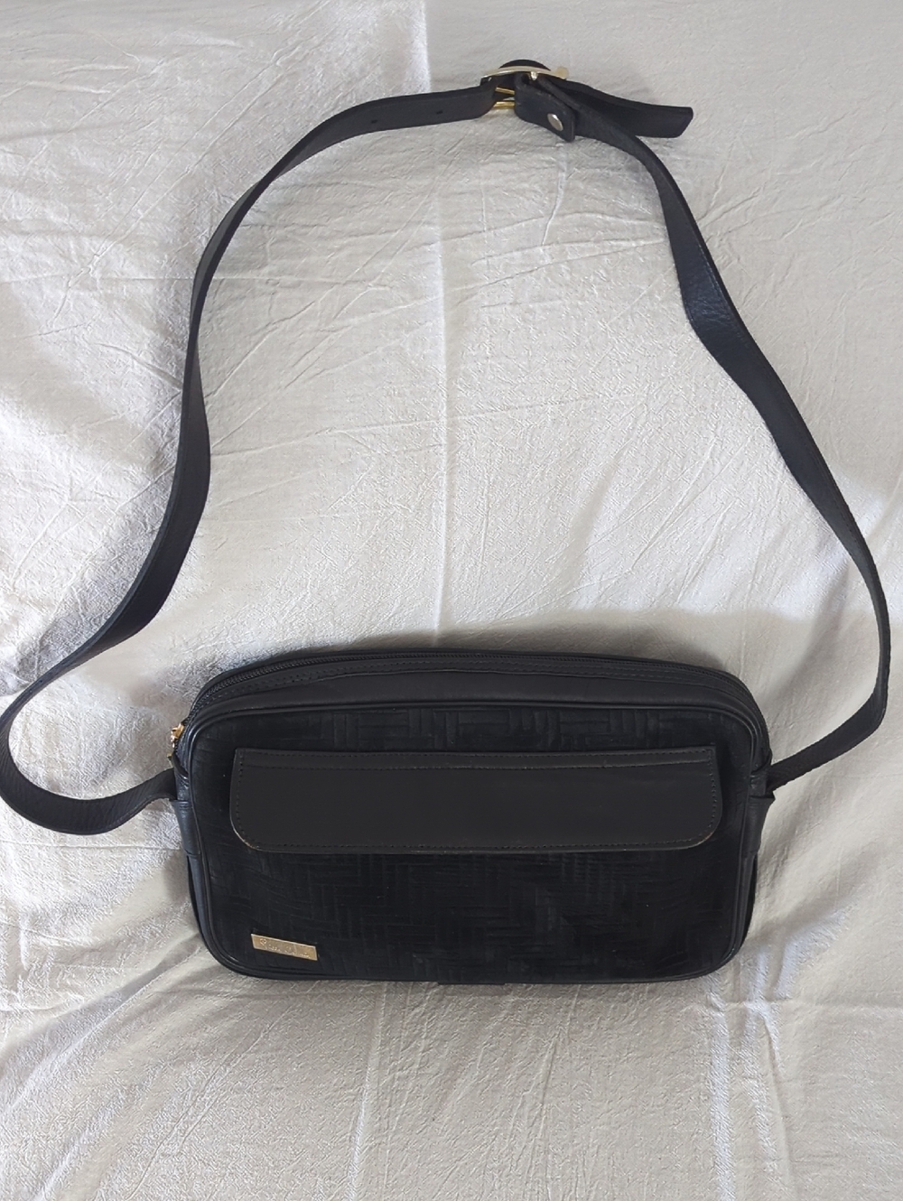 Vintage Pierre Cardin New York Black Suede-Velvet Top Zip Shoulder Bag